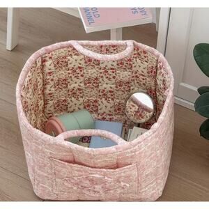 Quilted Yarn Toy Storage Basket with Handle - Pink (Don't accept offers)
